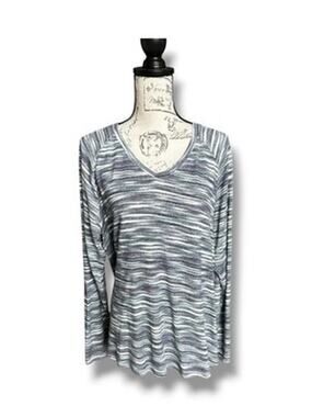 Sonoma Goods Purple Blue White Stripe Heather Soft V-neck Long Sleeve Top XL